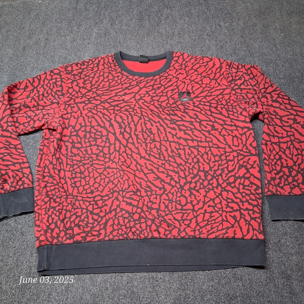 Vintage Nike Air Jordan Prime Flight Elephant Print‎ Sweatshirt Size 3XL Red 90s